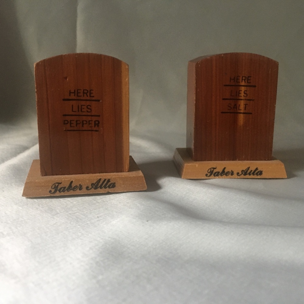 Wood Tomb Stone Salt n Pepper Shakers Set